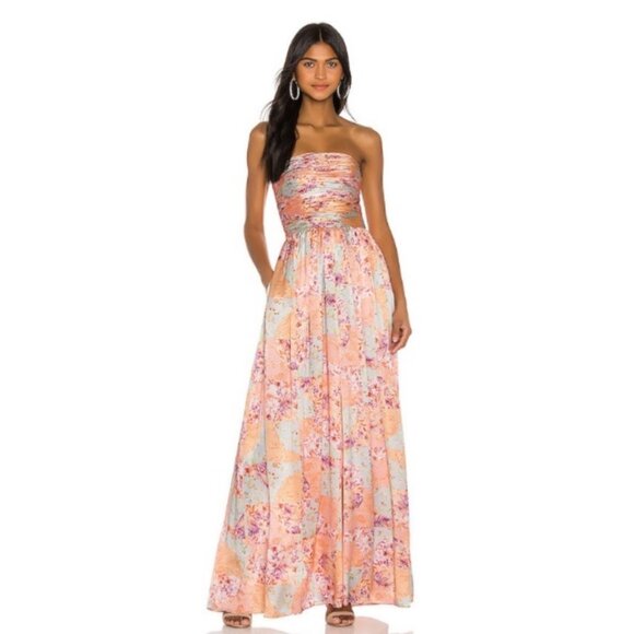 AMUR Pants - Amur Kallia Floral Patchwork Wide-Leg Strapless Jumpsuit